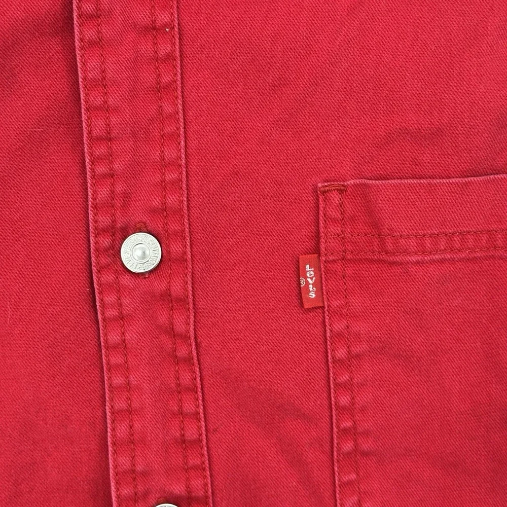 Levi's Red Cotton Denim Jean Western Cowboy Button Down Shirt Men's L
